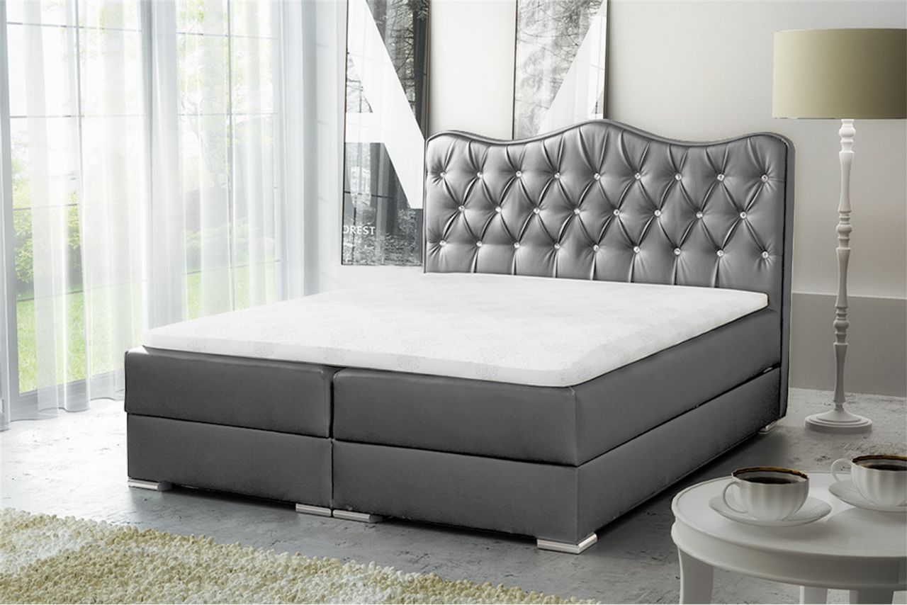 Boxspringbett Schlafzimmerbett SULTAN Kunstleder Hellgrau 160x200cm