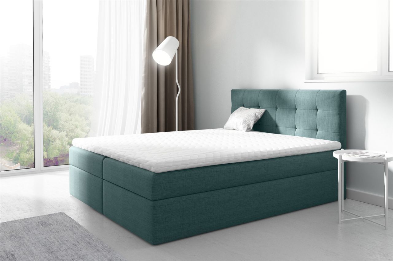 Boxspringbett Schlafzimmerbett PARLA 140x200cm Stoff Meeresgrün
