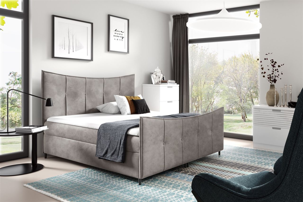 Boxspringbett Schlafzimmerbett FABIEN LUX 140x200cm Grau inkl. Bettkasten