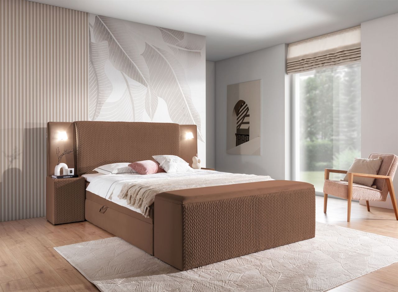 Boxspringbett Bett MARTEN 160x220cm Set.3 in Stoff Magic Velvet Braun