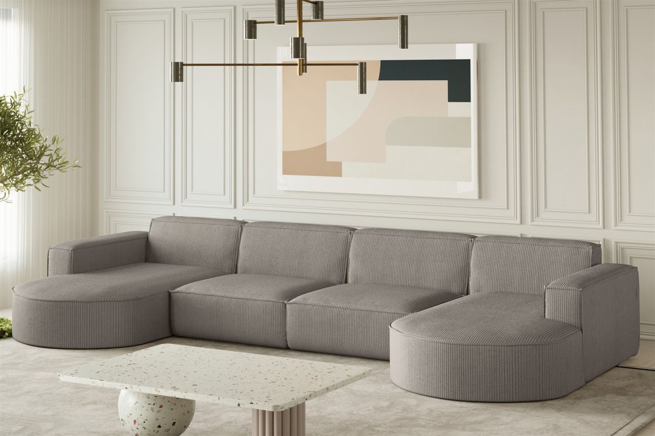 Wohnlandschaft U-Form Sofa PALMA XL in Stoff Scala Grau