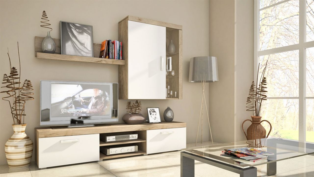 Wohnwand Schrankwand 3 tlg.TOM Sanremo/ Creme matt