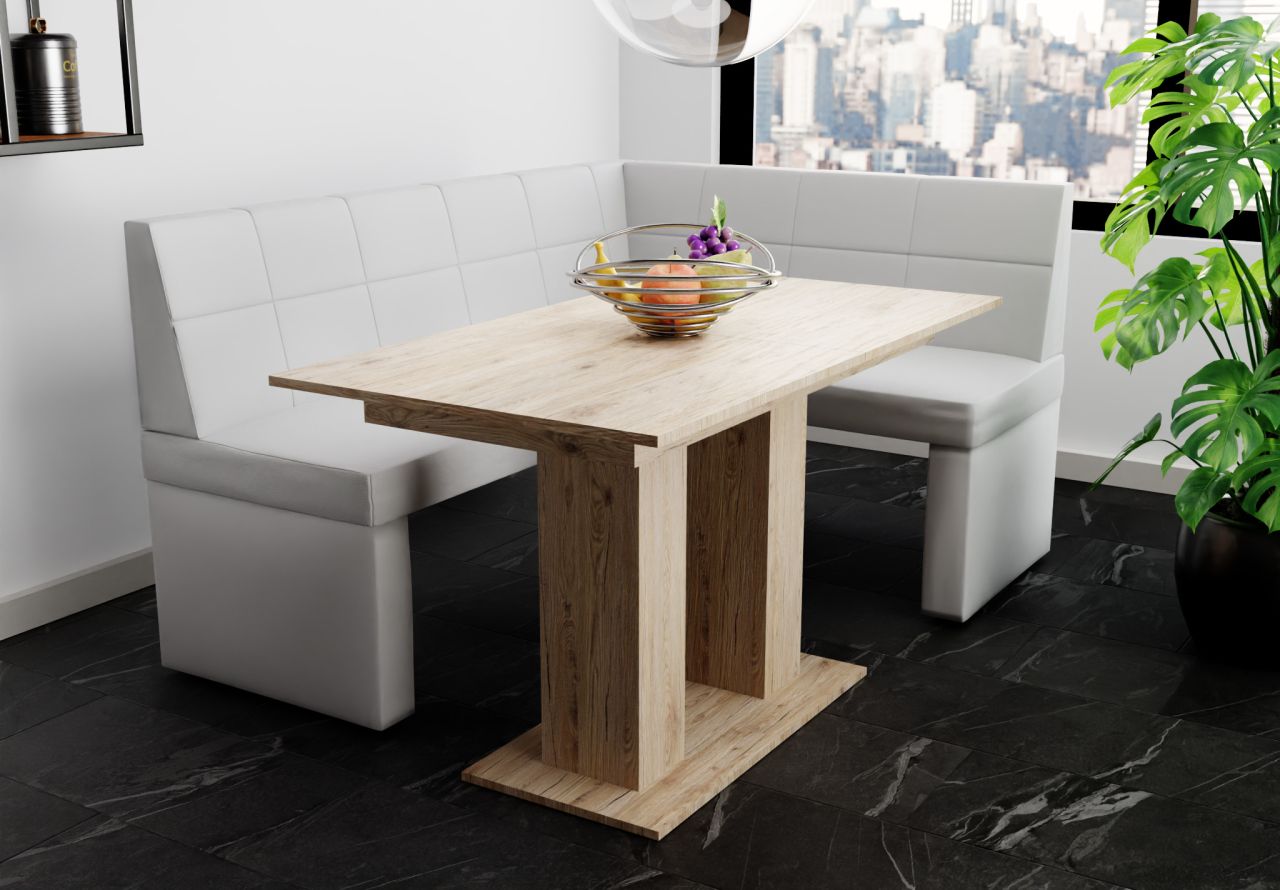 Eckbankgruppe 196x142 cm BLAKE XL L Kunstleder Weiß / Esstisch DANTE Sonoma