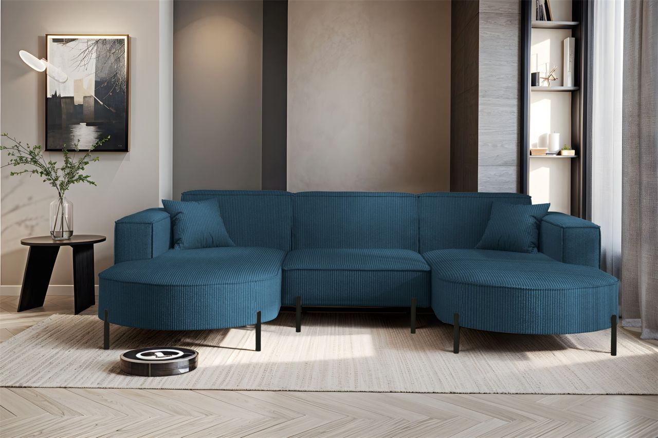 Wohnlandschaft U-Form Sofa VALENCIA in Stoff Scala Blau