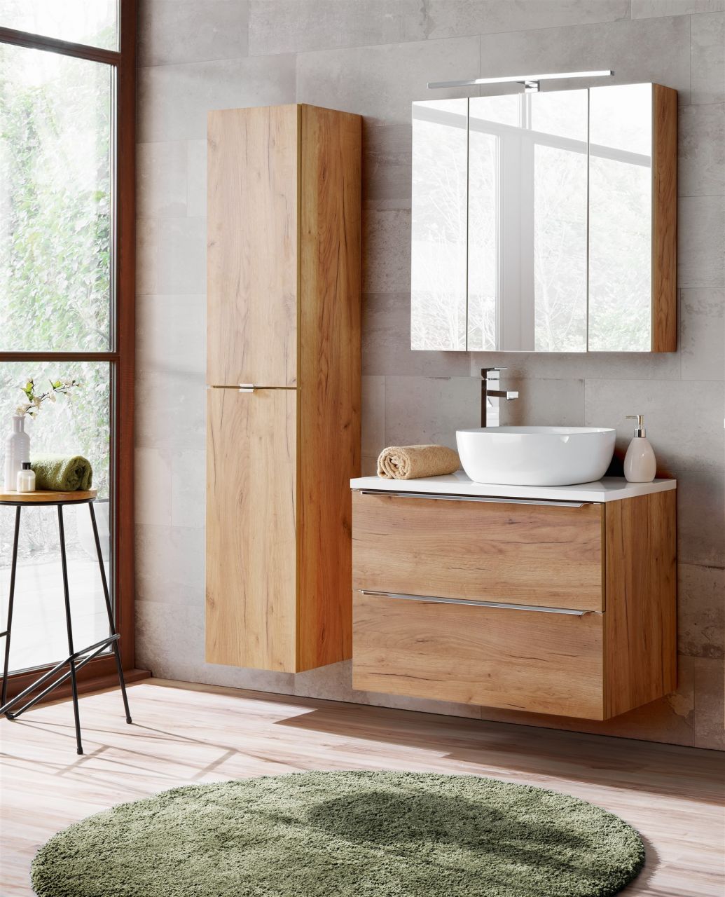 Badmöbel Set 5-tlg Badezimmerset PERUGIA Eiche inkl.Waschbecken 60cm