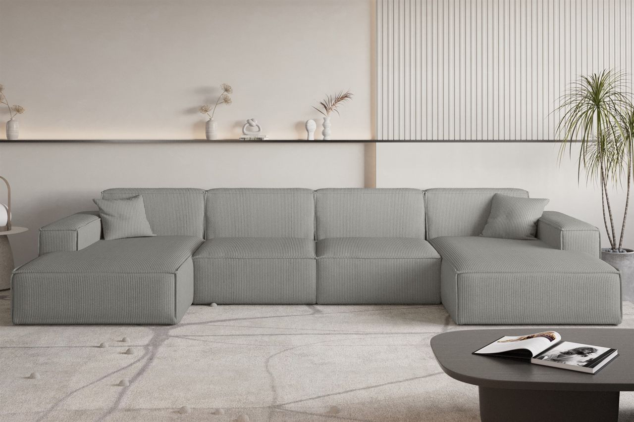 Wohnlandschaft Sofa U-Form CELES PREMIUM in Stoff Scala Grau