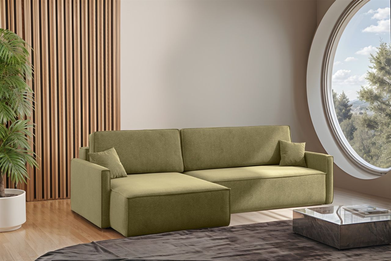 Ecksofa Schlafsofa Sofa LOUIS Stoff Salvador Grün Ottomane Links