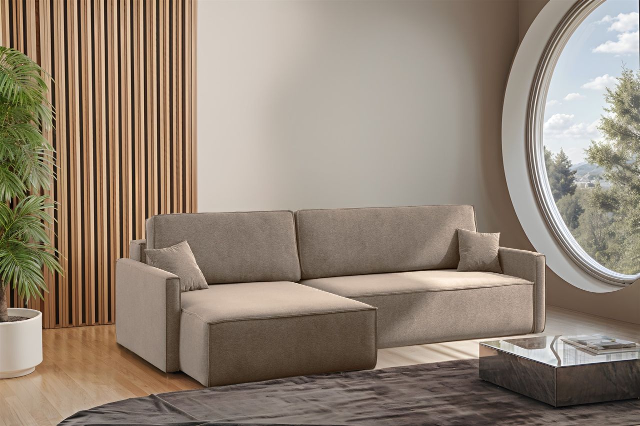 Ecksofa Schlafsofa Sofa LOUIS Stoff Salvador Blassbraun Ottomane Links