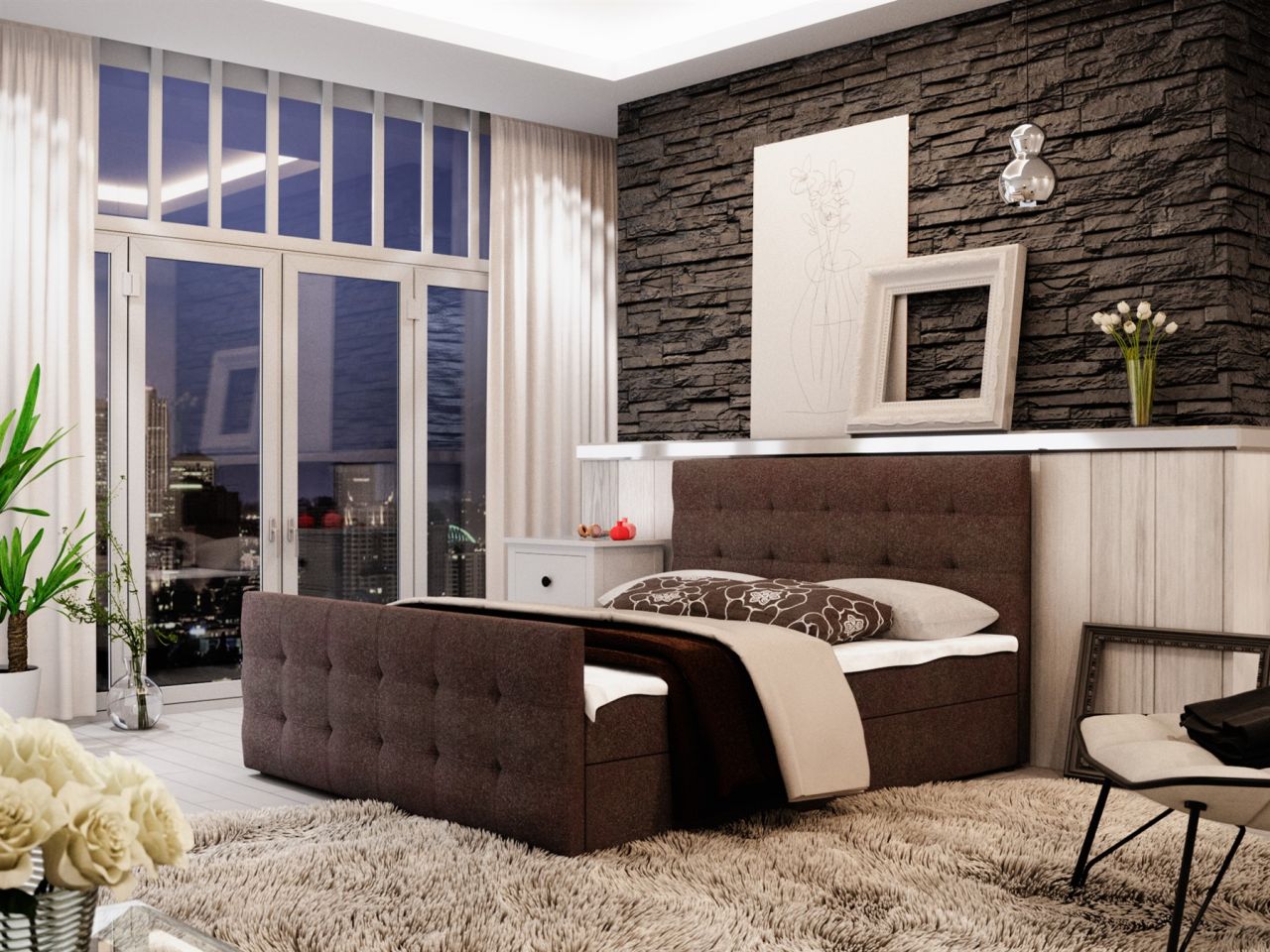 Boxspringbett Bett HUGO -Variante B- 180x200cm Braun inkl.Bettkasten