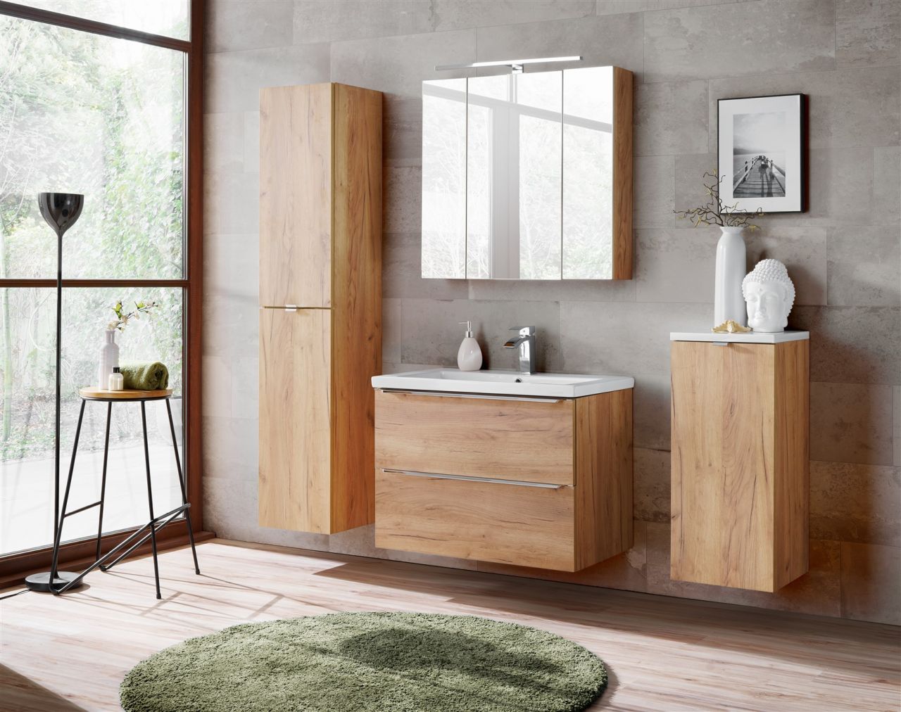 OUTLET Badmöbel Set 5-tlg Badezimmerset PERUGIA Gold Eiche Set.4