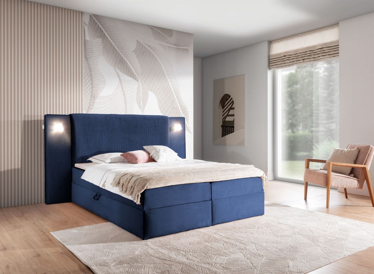 Boxspringbett Bett MARTEN 120x220cm Set.1 in Stoff Magic Velvet Dunkelblau