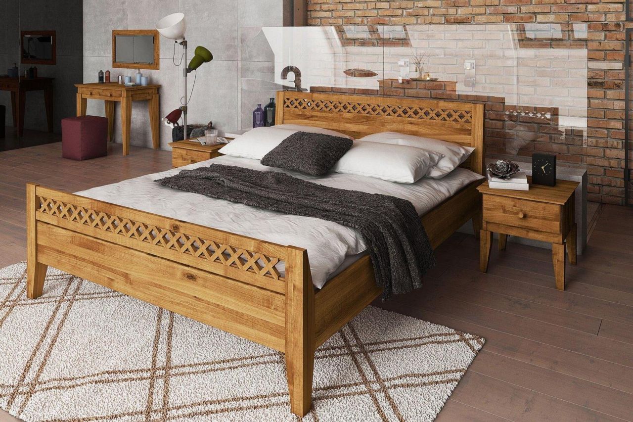 Schlafzimmerbett Bett Massivholzbett LENNES Nr.4 Buche 200x200 cm