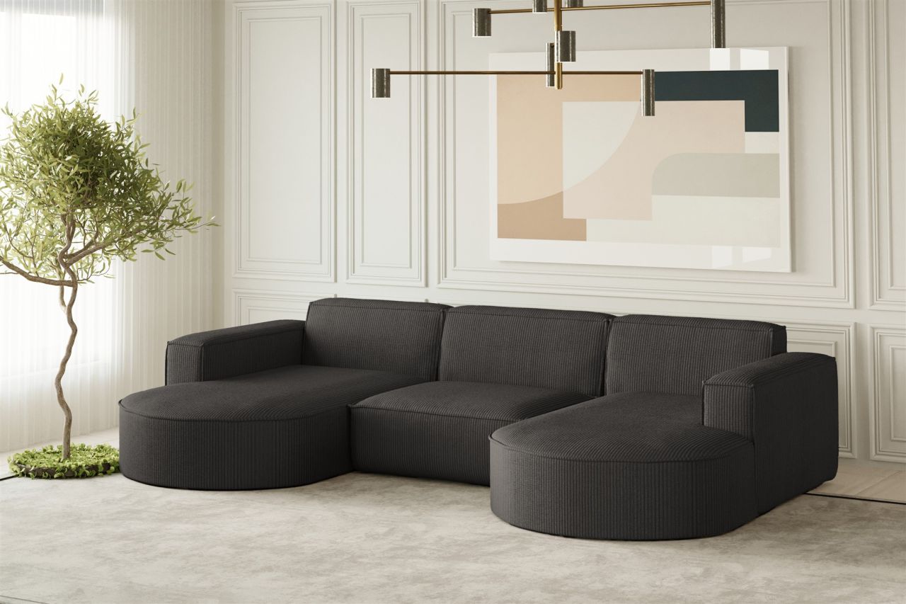 Wohnlandschaft U-Form Sofa PALMA in Stoff Scala Anthrazit