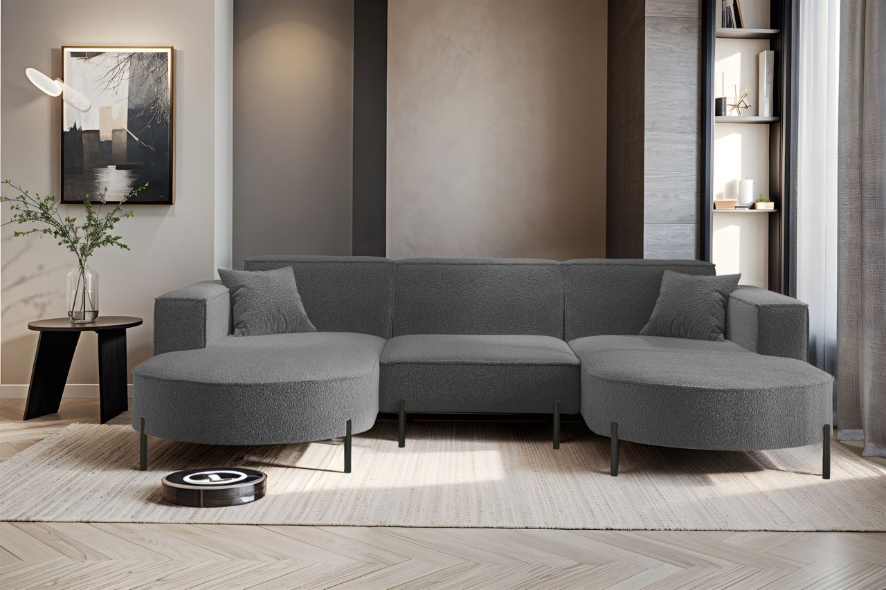 Wohnlandschaft U-Form Sofa VALENCIA in Stoff Quelle Dunkelgrau