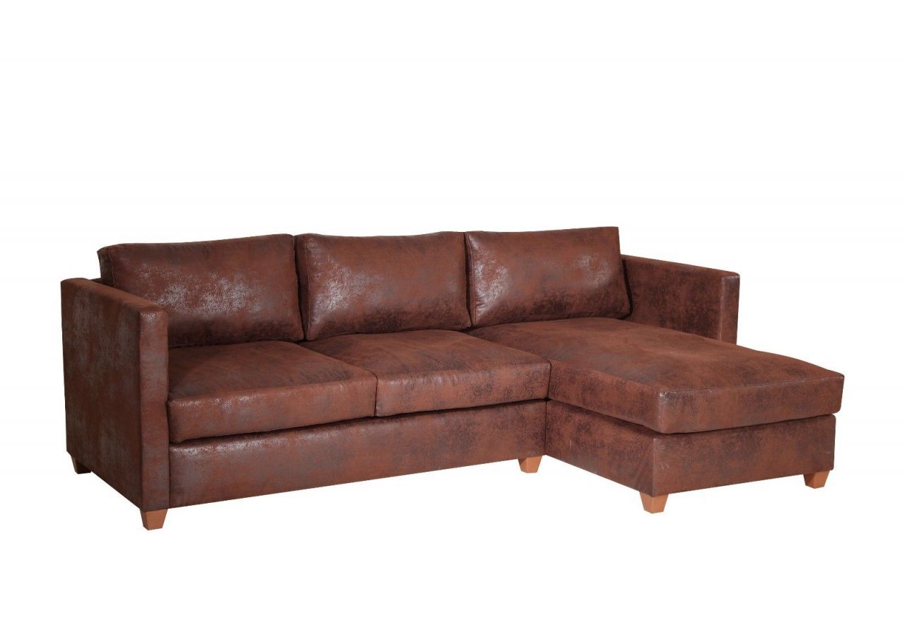 Ecksofa FABIO L-Form Vintage Braun Ottomane Rechts