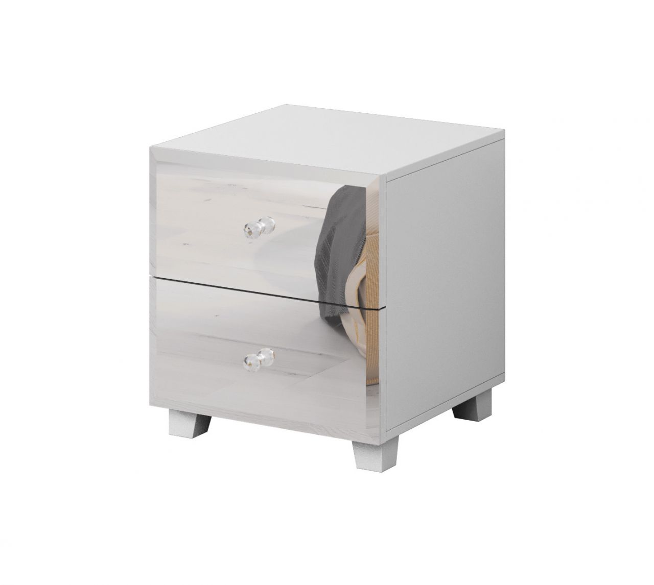 Nachtschrank mit Schublade SHINE Nachtkommode Weiss-Spiegel