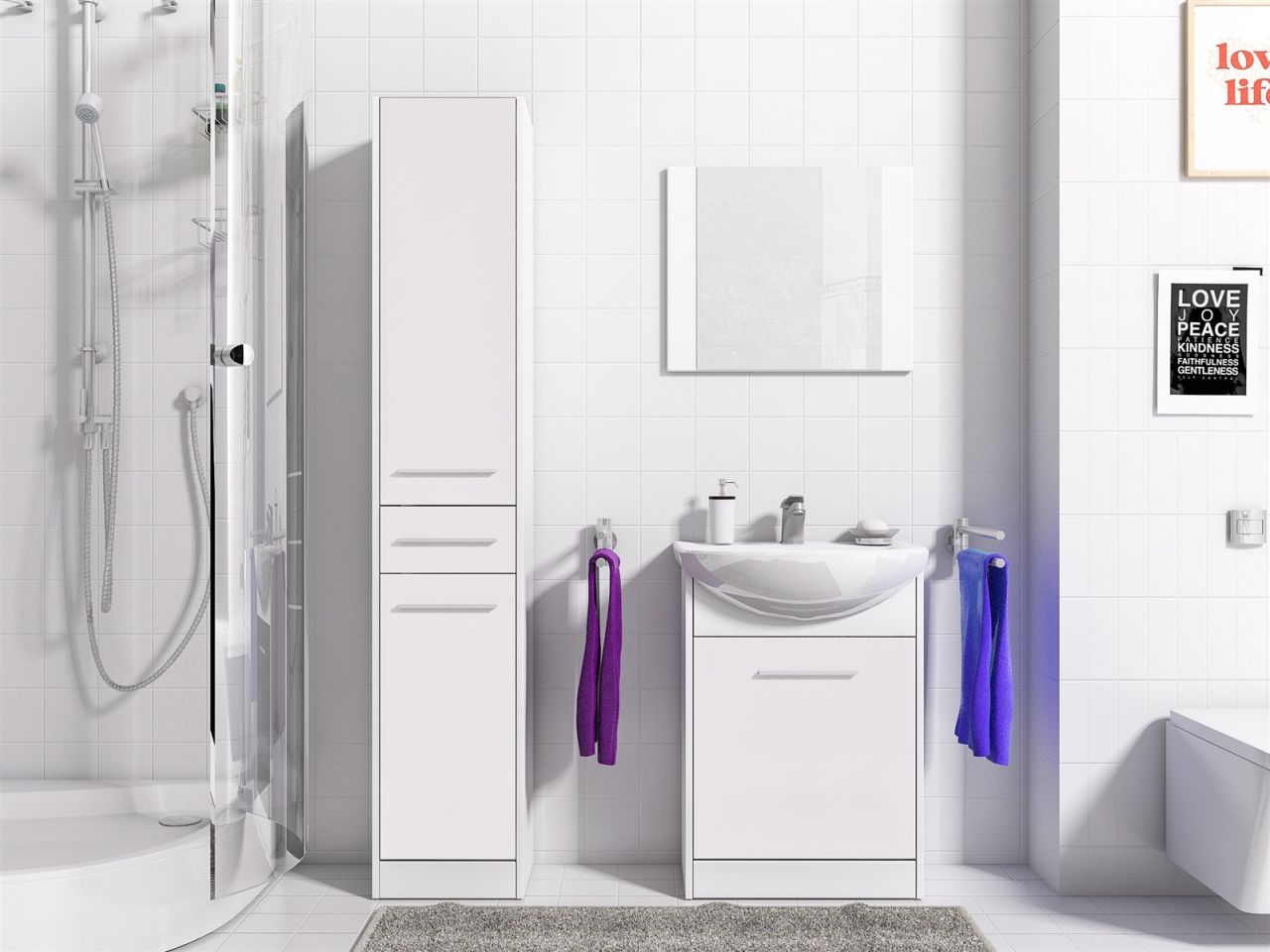 Badmöbel Set 4-Tlg Weiss matt PERM Nr.2 inkl.Waschtisch