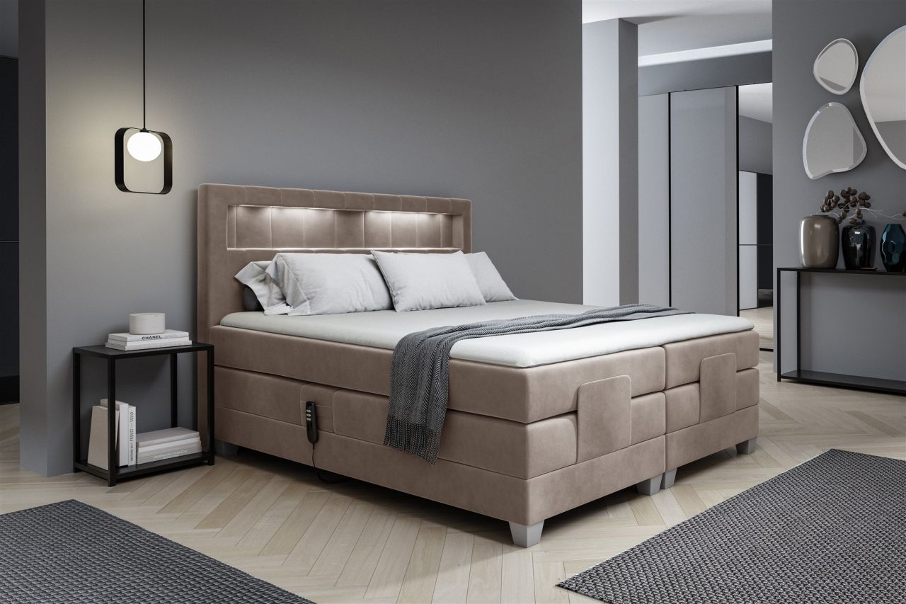 Boxspringbett Elektrisch Bett DAVIDE 140x200cm in Stoff Fresh Macchiato