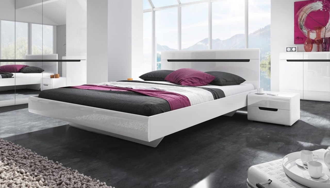 OUTLET Schlafzimmerbett Bett GALAXY 180x200 cm Weiss HGL inkl.2 x Nako