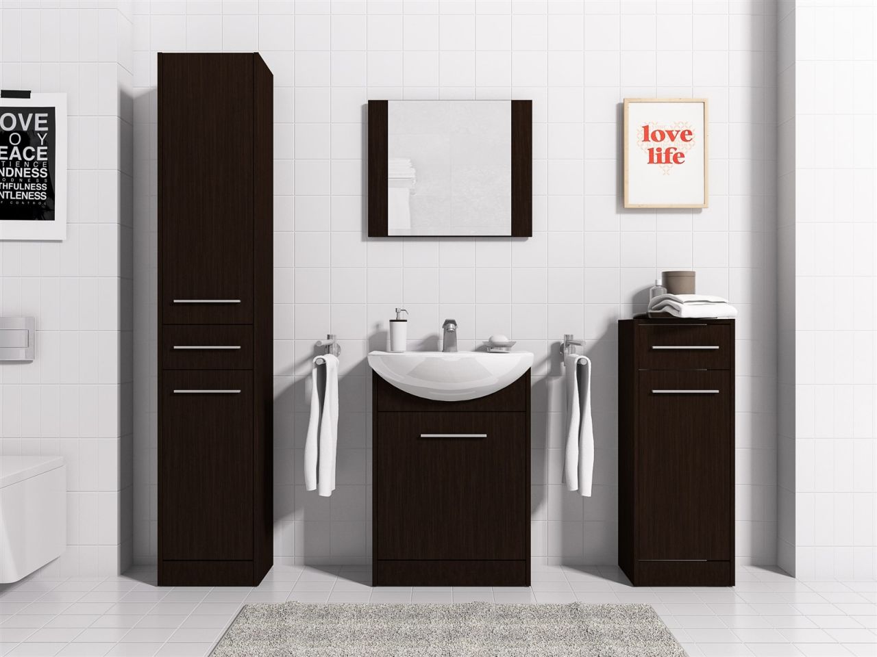 Badmöbel Set 5-Tlg Wenge matt SEVILLA inkl.Waschtisch