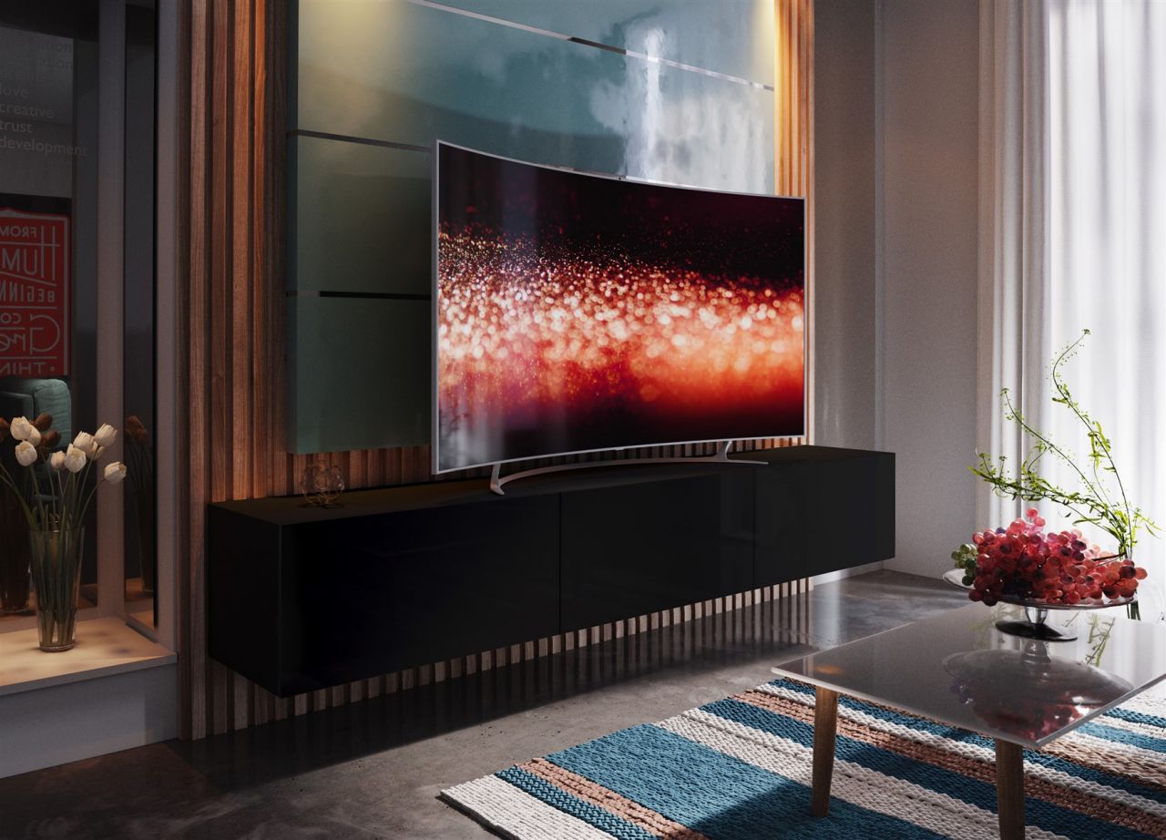 Mediawand Wohnwand 3 tlg - NEXI XL 12 - Schwarz Hochglanz