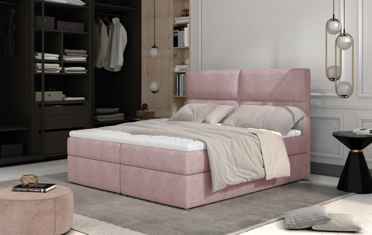 Boxspringbett Schlafzimmerbett HAZEL 140x200cm Stoff Omega Rose