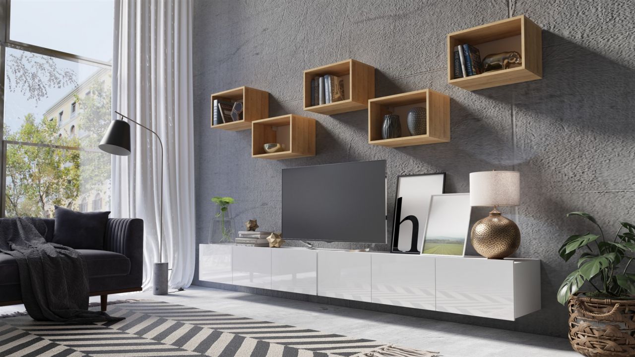 Mediawand Wohnwand 7 tlg - KAVOS 19 - Weiss Hochglanz