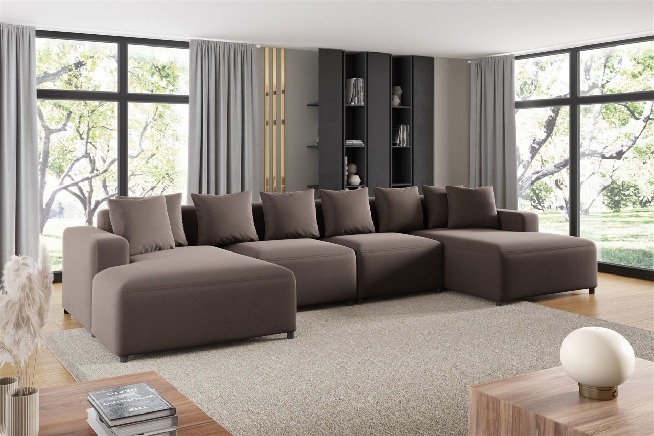 Wohnlandschaft Sofa U-Form Designersofa MEGAN in Stoff Salvador Braun