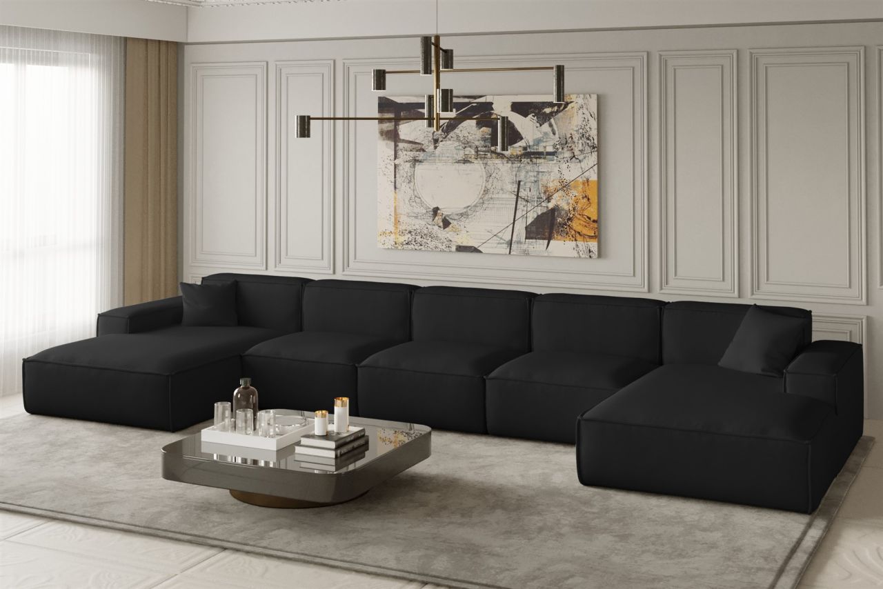 Wohnlandschaft U-Form CELES XL in Stoff Opera Velvet Schwarz