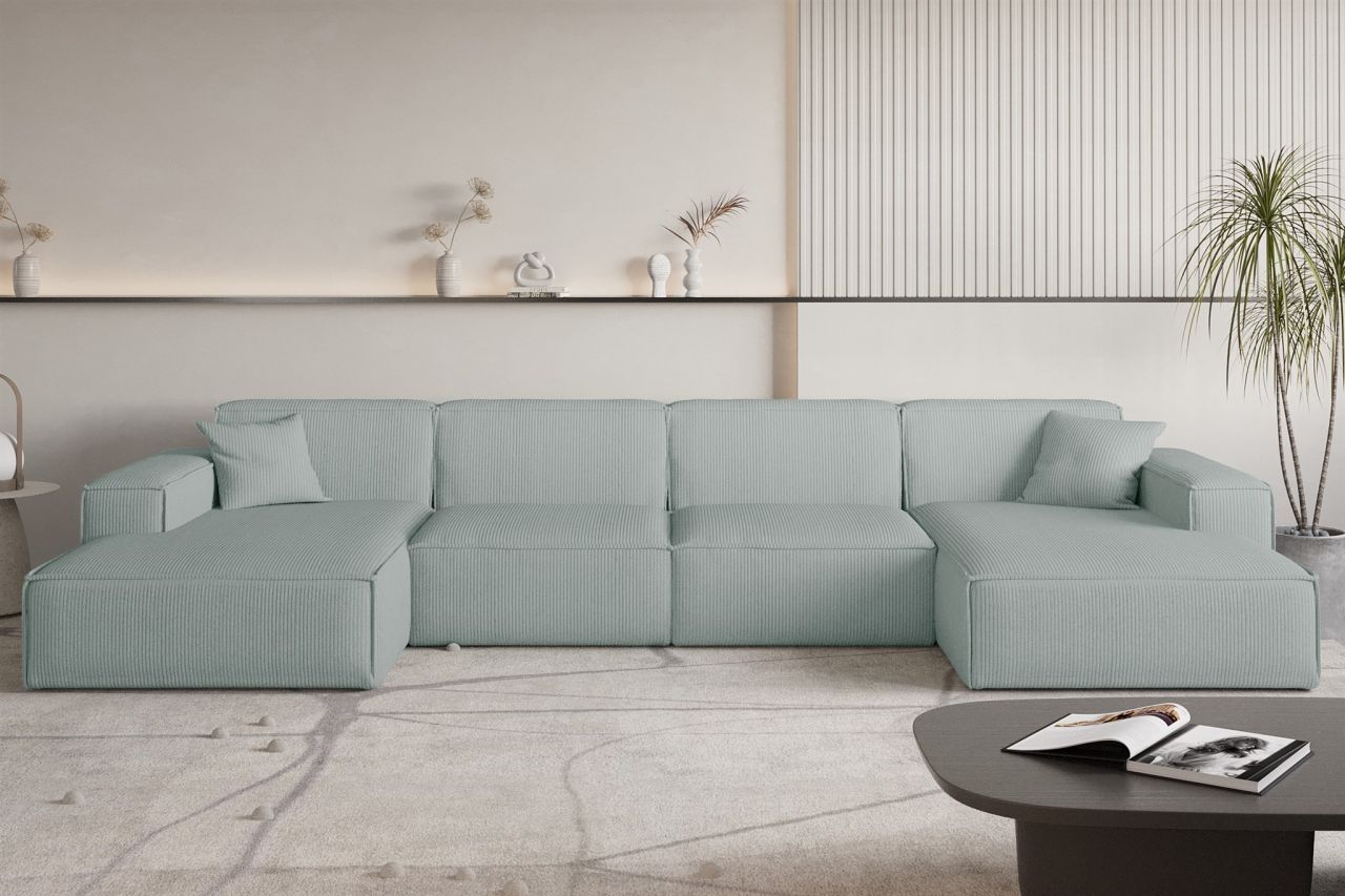 Wohnlandschaft Sofa U-Form CELES PREMIUM in Stoff Scala Saphirblau