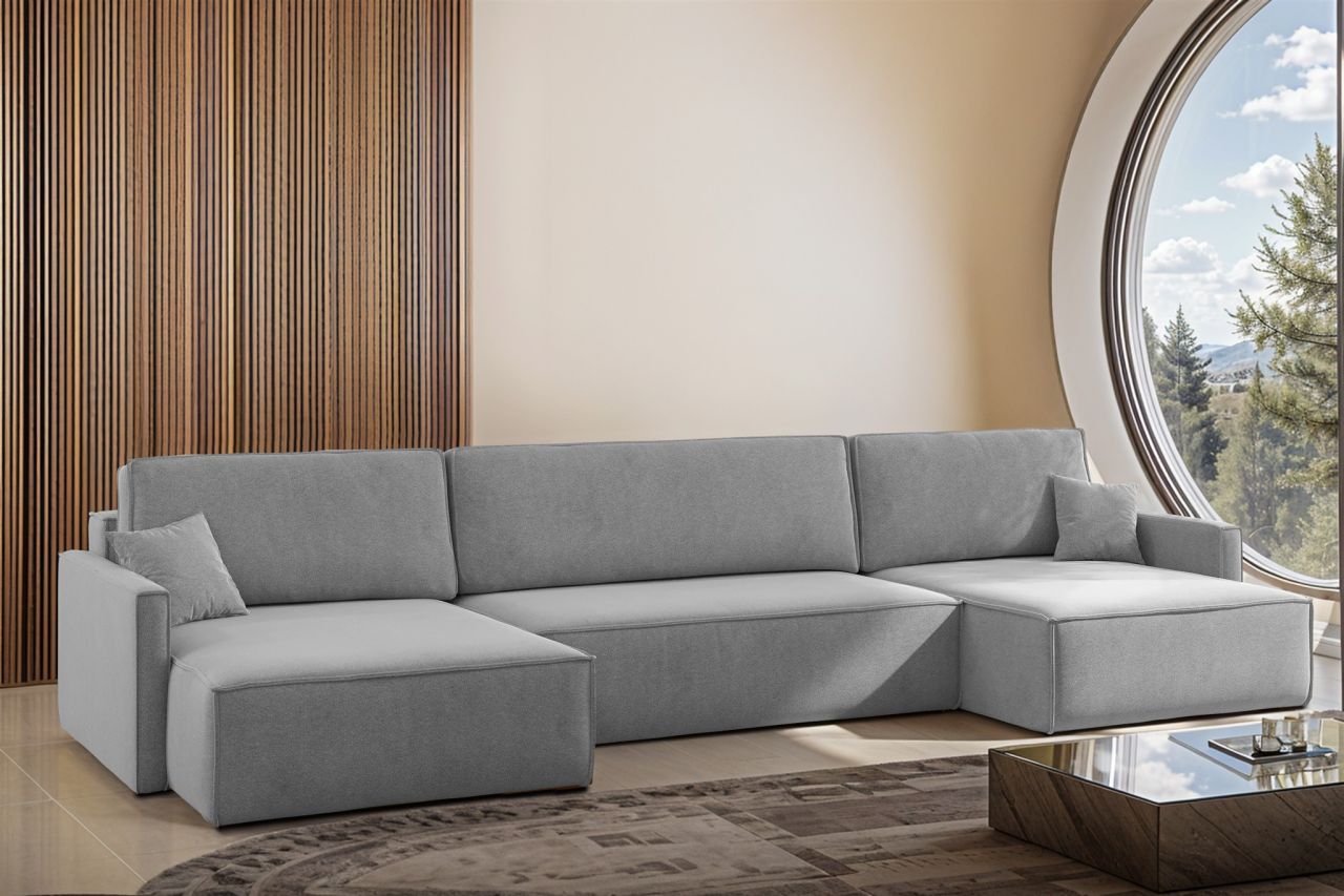 Wohnlandschaft mit Schlaffunktion Sofa LOUIS Stoff Salvador Grau