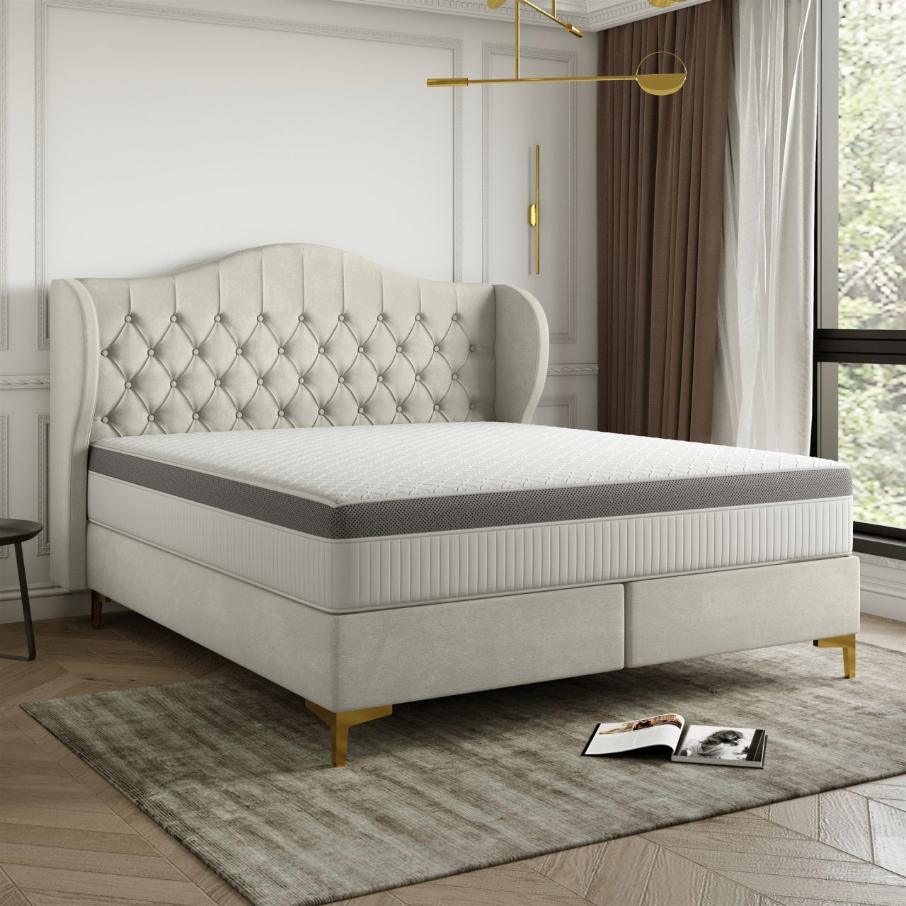 Polsterbett Doppelbett PELAGIO Stoff Whisper Cream 180x200cm inkl. Matratze