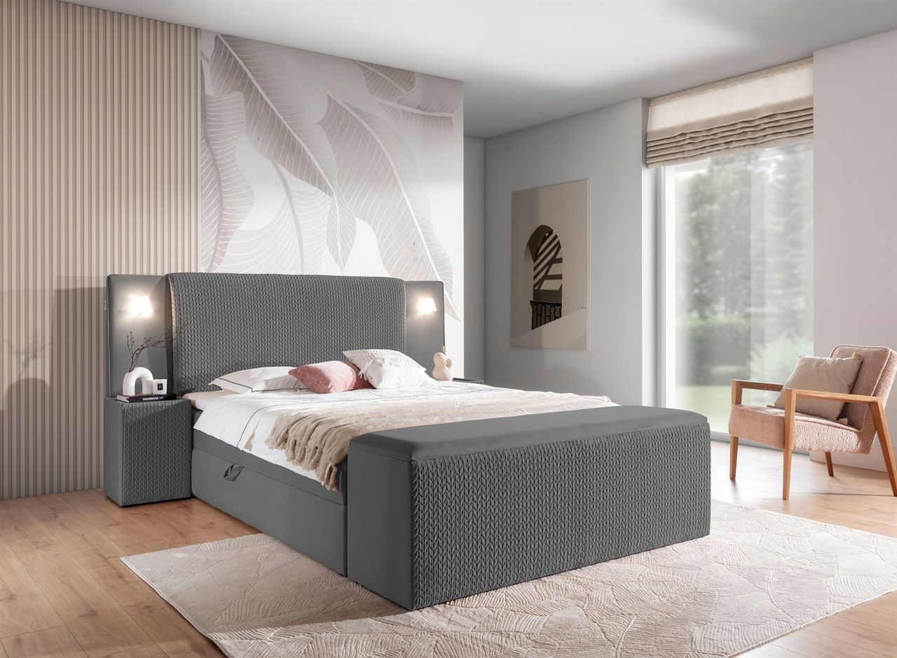 Boxspringbett Bett MARTEN 140x220cm Set.2 in Stoff Magic Velvet Dunkelgrau