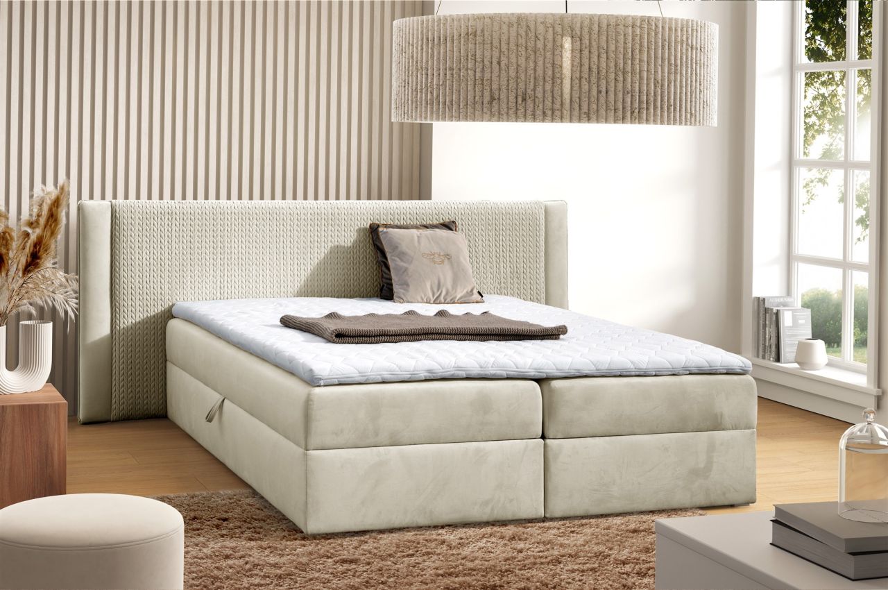 Boxspringbett Schlafzimmerbett CEDRIC 120x200cm Stoff Magic Velvet Creme