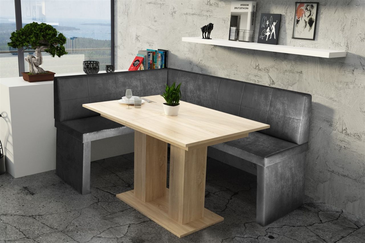 Eckbankgruppe 168x128 cm ROBIN R Vin..Schwarz/ Esstisch DANTE Sonoma