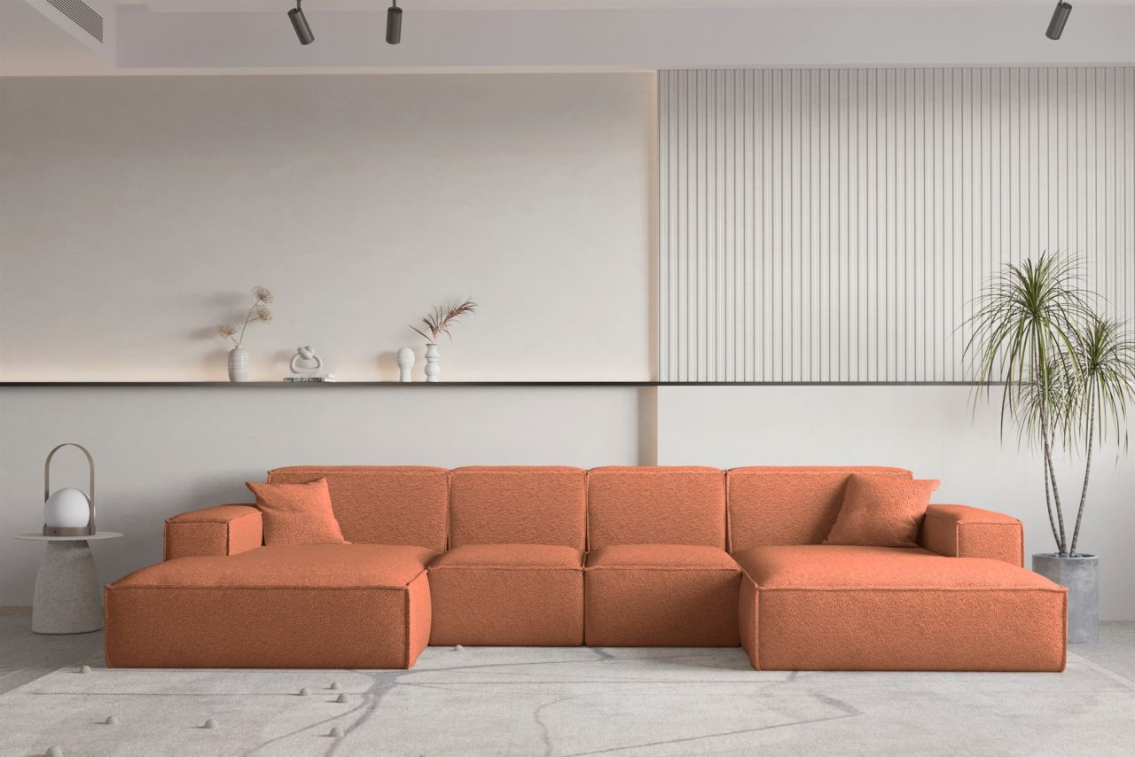 Wohnlandschaft U-Form CELES PREMIUM XS in Stoff Ascot Bukla Terracotta