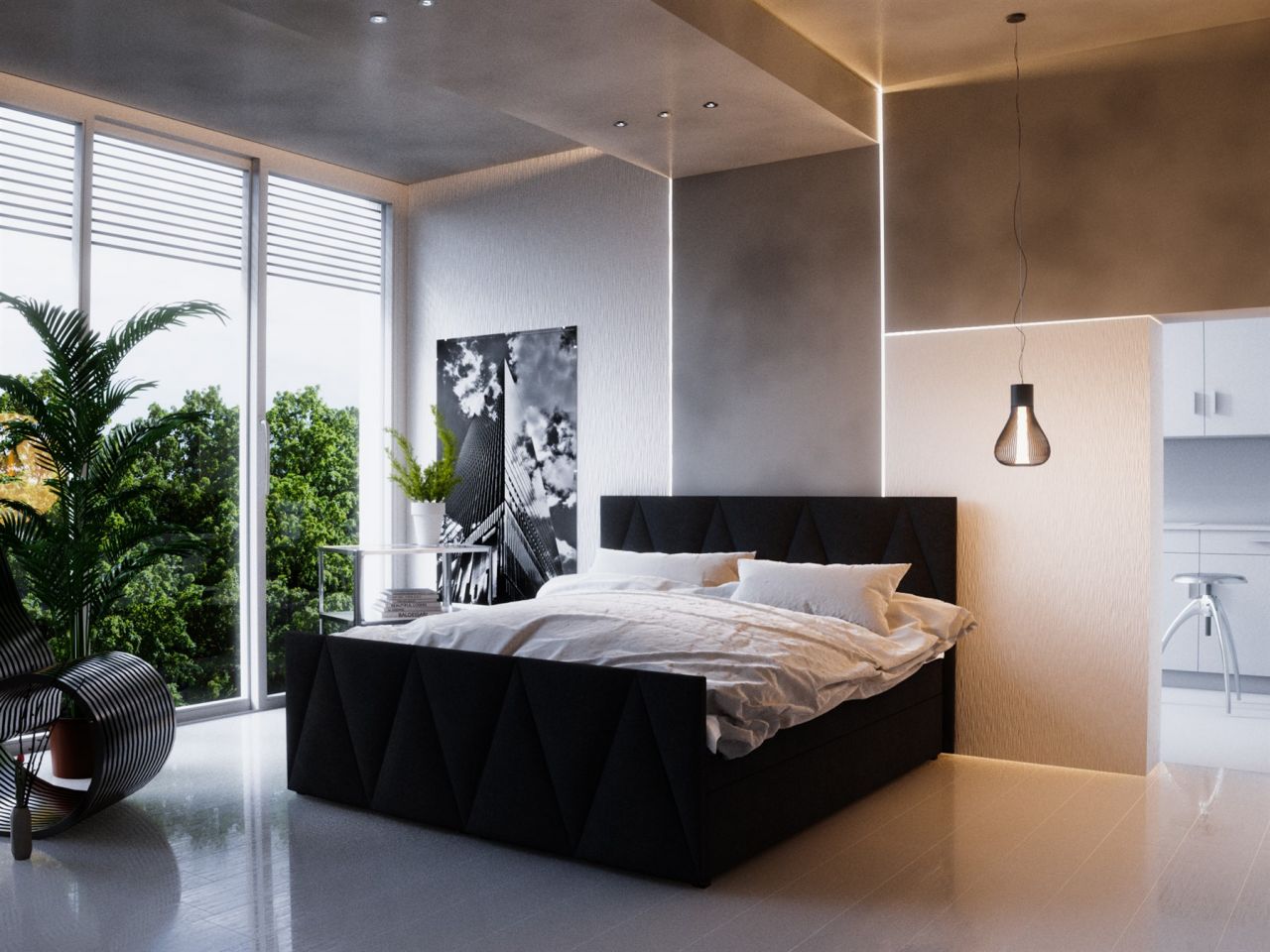 Boxspringbett Bett HUGO -Variante C- 160x200cm Schwarz inkl.Bettkasten