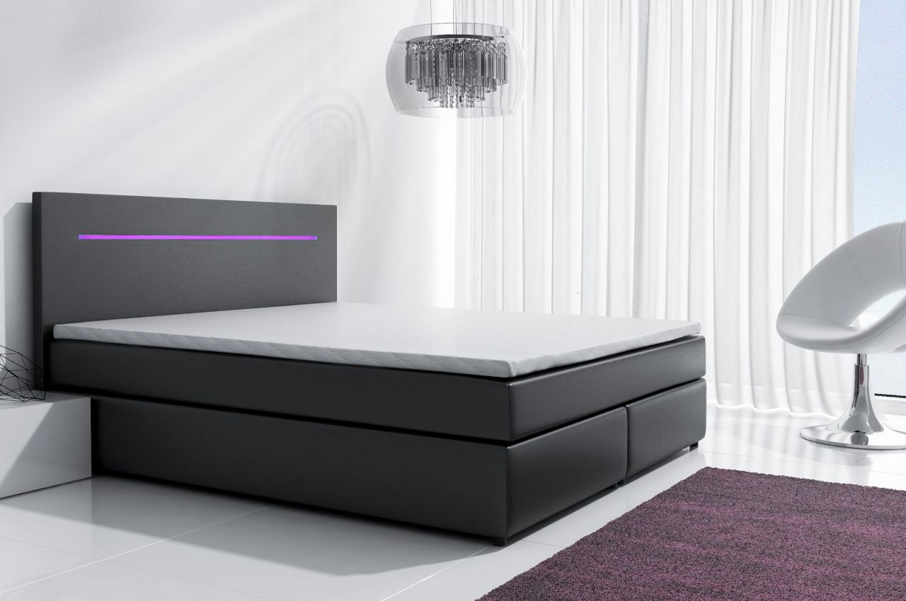 Boxspringbett Schlafzimmerbett BOLOGNA Schwarz inkl.LED 180x200 cm