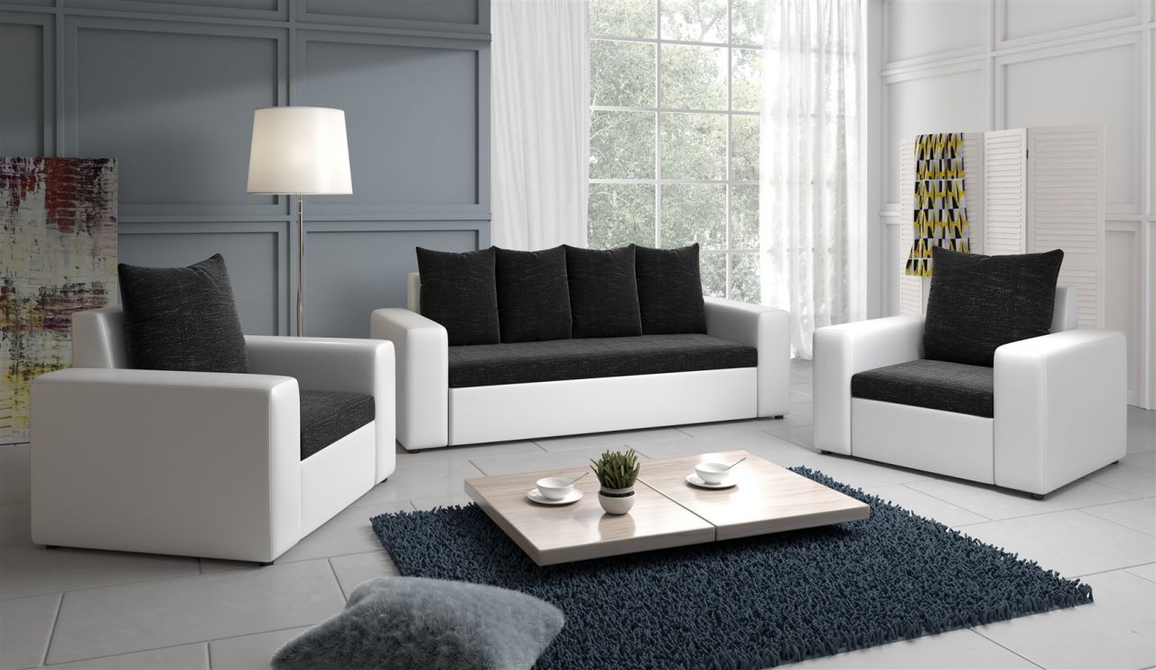 Sofa Set NINA 3-1-1 Sofagarnitur in Weiss / Schwarz