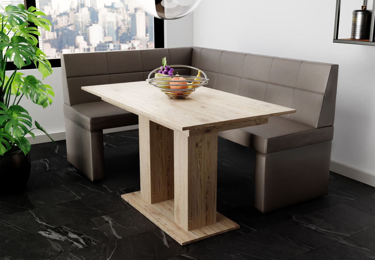 Eckbankgruppe 196x142 cm BLAKE XL R Kunstleder Grafit / Esstisch DANTE Sonoma