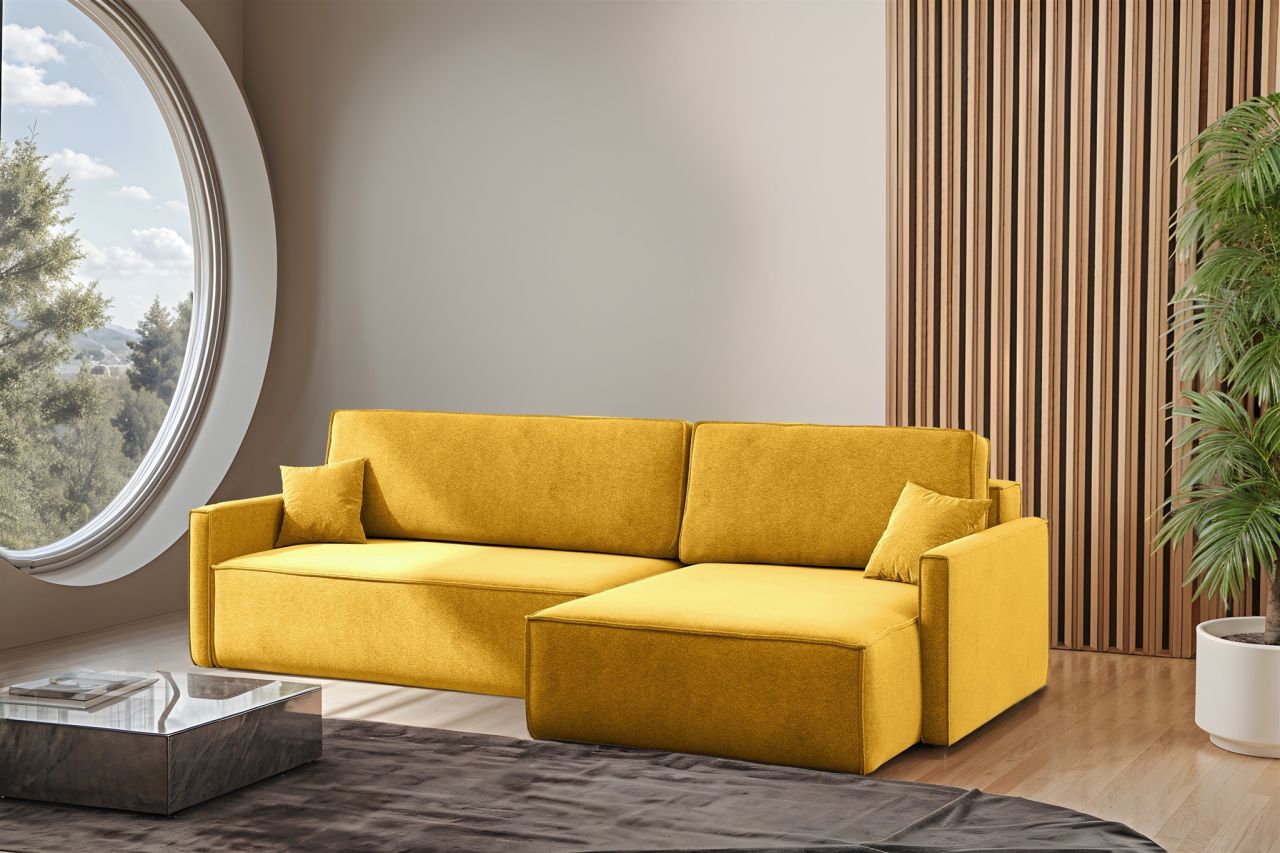 Ecksofa Schlafsofa Sofa LOUIS Stoff Salvador Honiggelb Ottomane Rechts