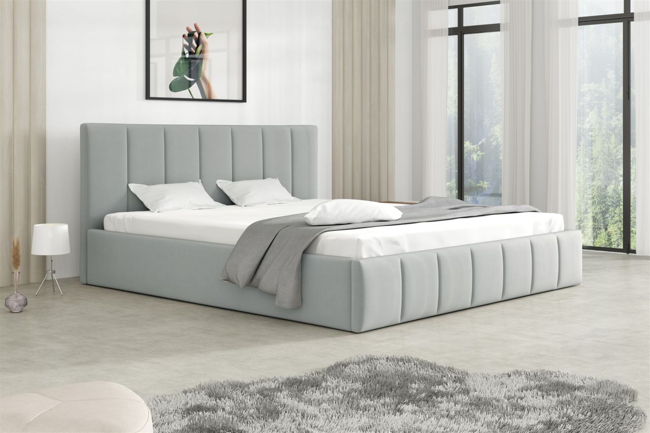 Polsterbett Doppelbett DETROIT 140x200cm Stoff Magic Velvet Hellgrau