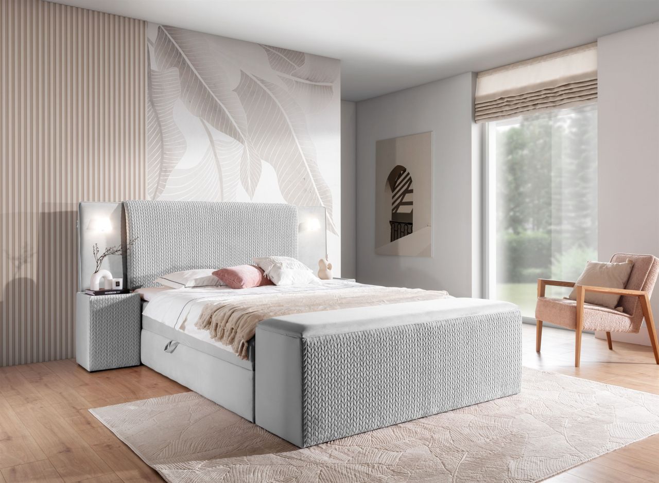 Boxspringbett Bett MARTEN 140x200cm Set.3 in Stoff Magic Velvet Hellgrau