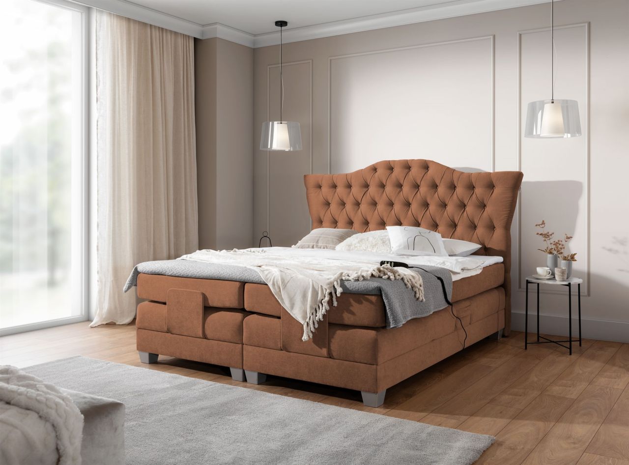 Boxspringbett Elektrisch Bett FAUSTO 120x200cm in Stoff Wind Rostbraun