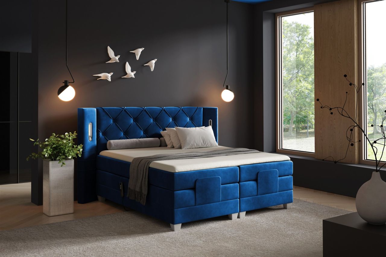 Boxspringbett Elektrisch Bett STEVE 140x200cm in Stoff Fresh Blau