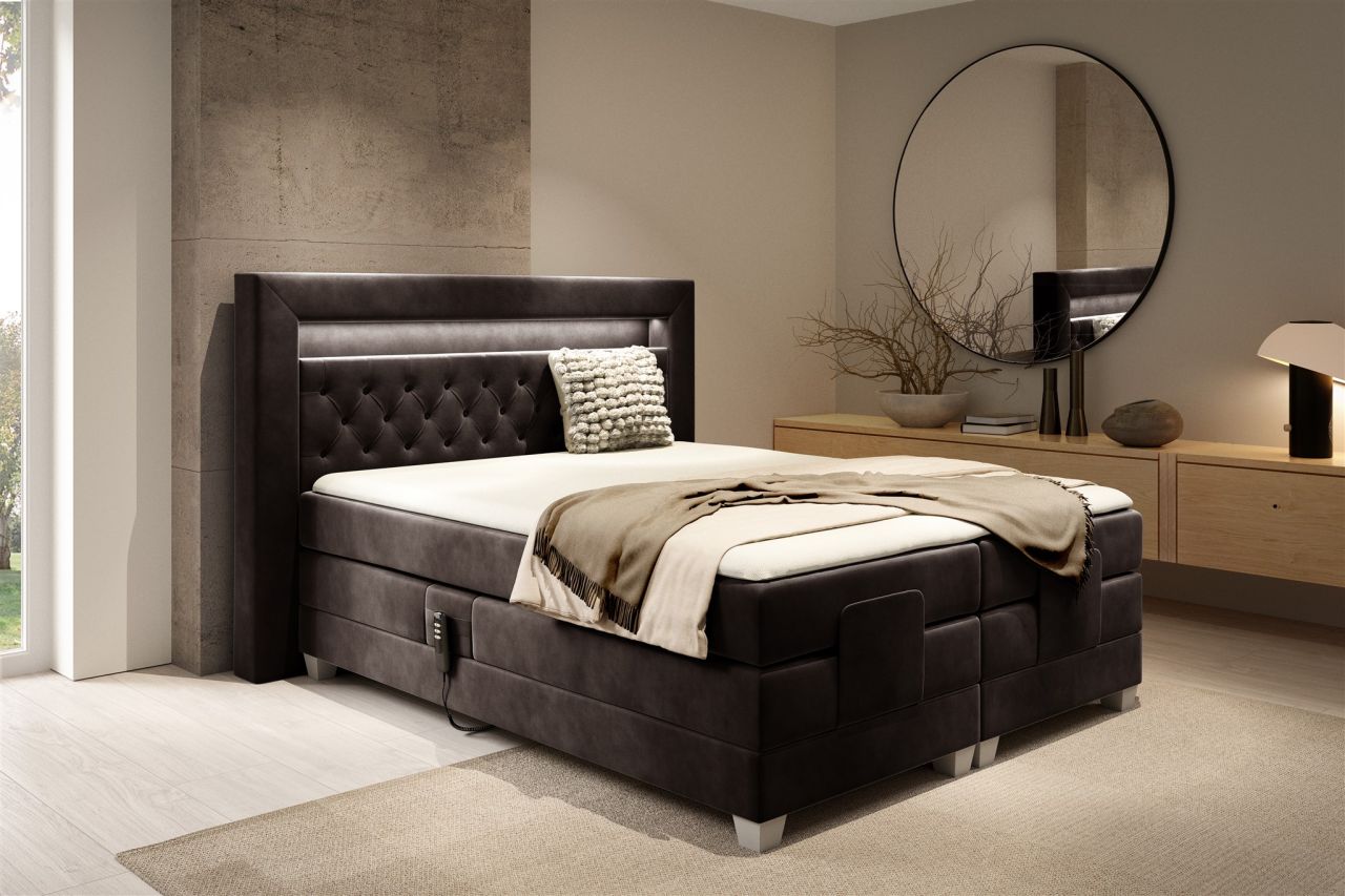 Boxspringbett Elektrisch Bett ARMANDO 140x200cm in Stoff Fresh Dunkelbraun