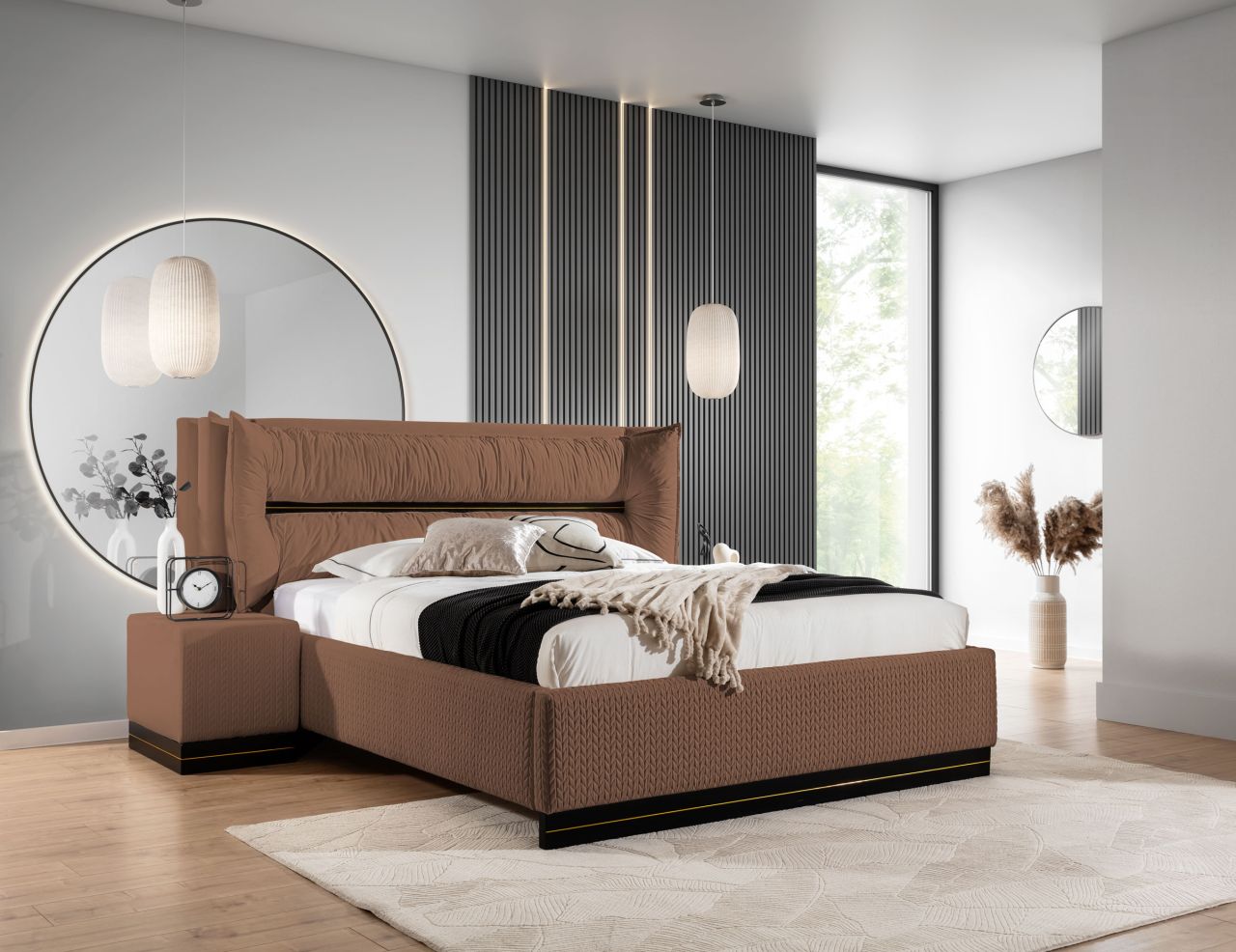 Polsterbett Doppelbett Set.1 HAMILTON 180x200cm Stoff Magic Velvet Braun