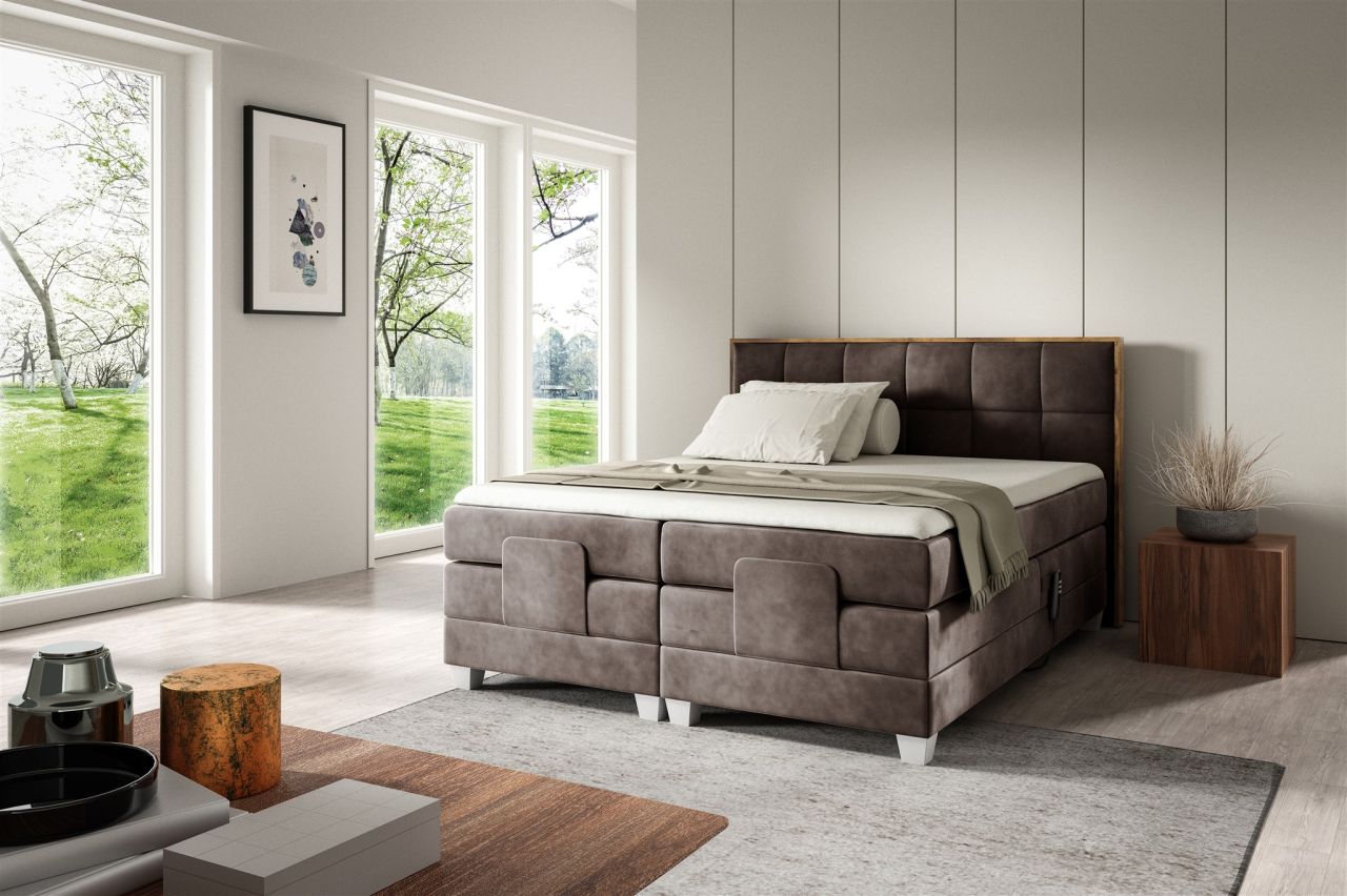 Boxspringbett Elektrisch Bett HENRY 180x200cm in Stoff Fresh Braun
