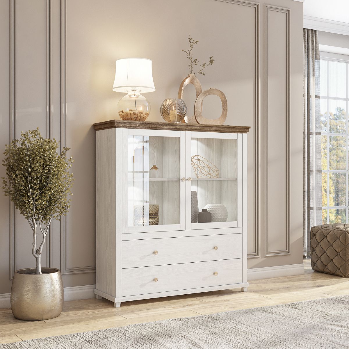 Highboard HOME 126x138 cm inkl.LED Beleuchtung Weiss Abisko