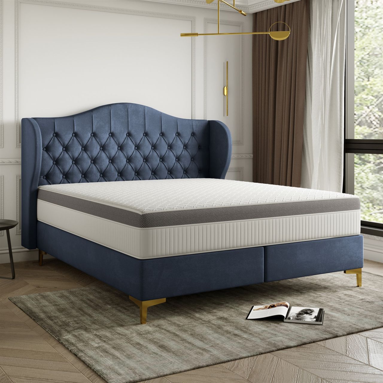 Polsterbett Doppelbett PELAGIO Stoff Whisper Dunkelblau 180x200cm inkl. Matratze